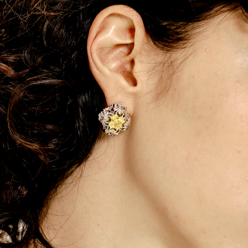 Cross Magnolia perforated stud earrings