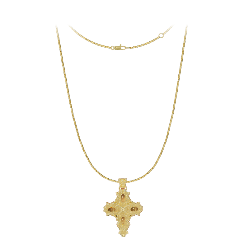 Cross Magnolia cat's eye long necklace