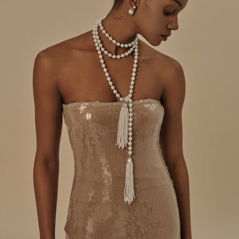 Flow Hammered Bead Evening Tassel Necklace