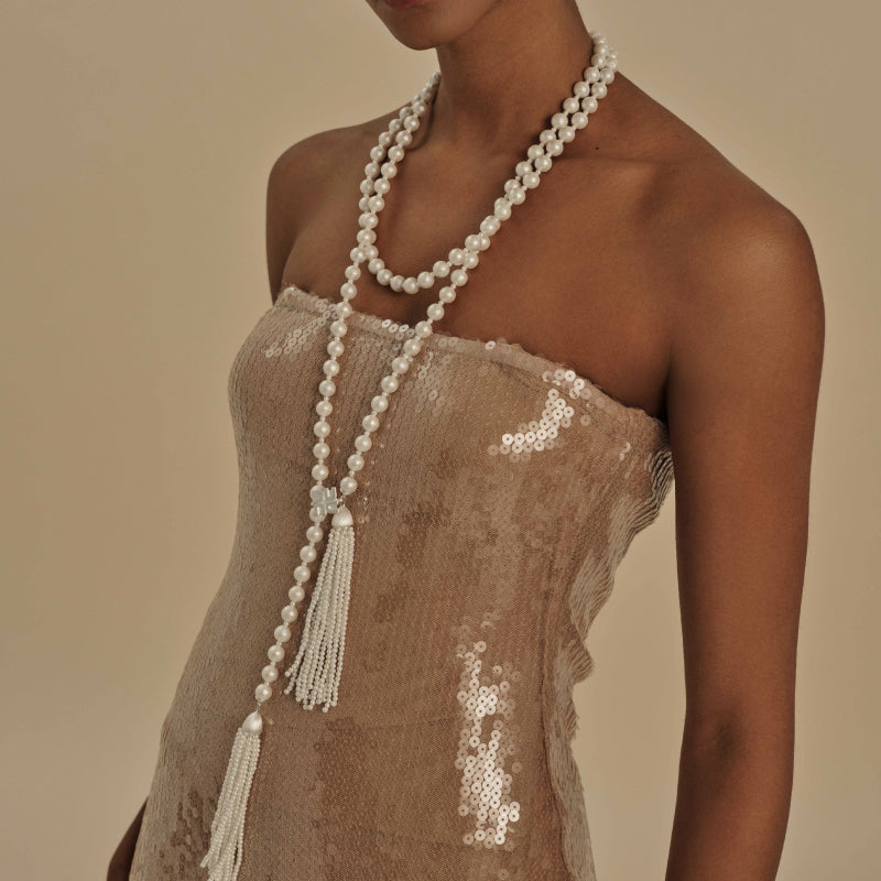 Flow Hammered Bead Evening Tassel Necklace