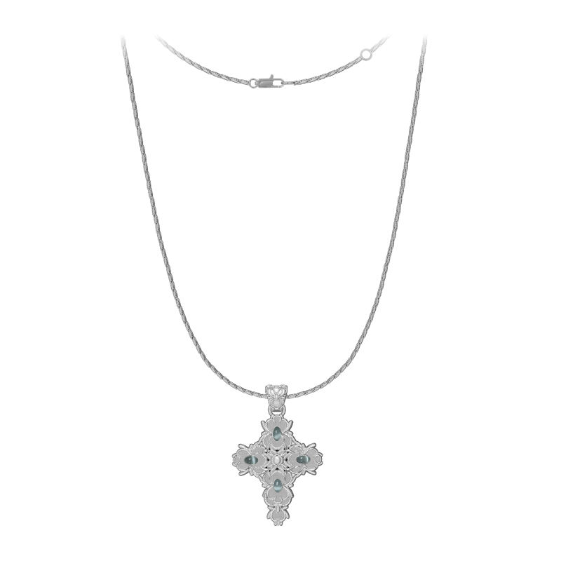 Cross Magnolia cat's eye long necklace