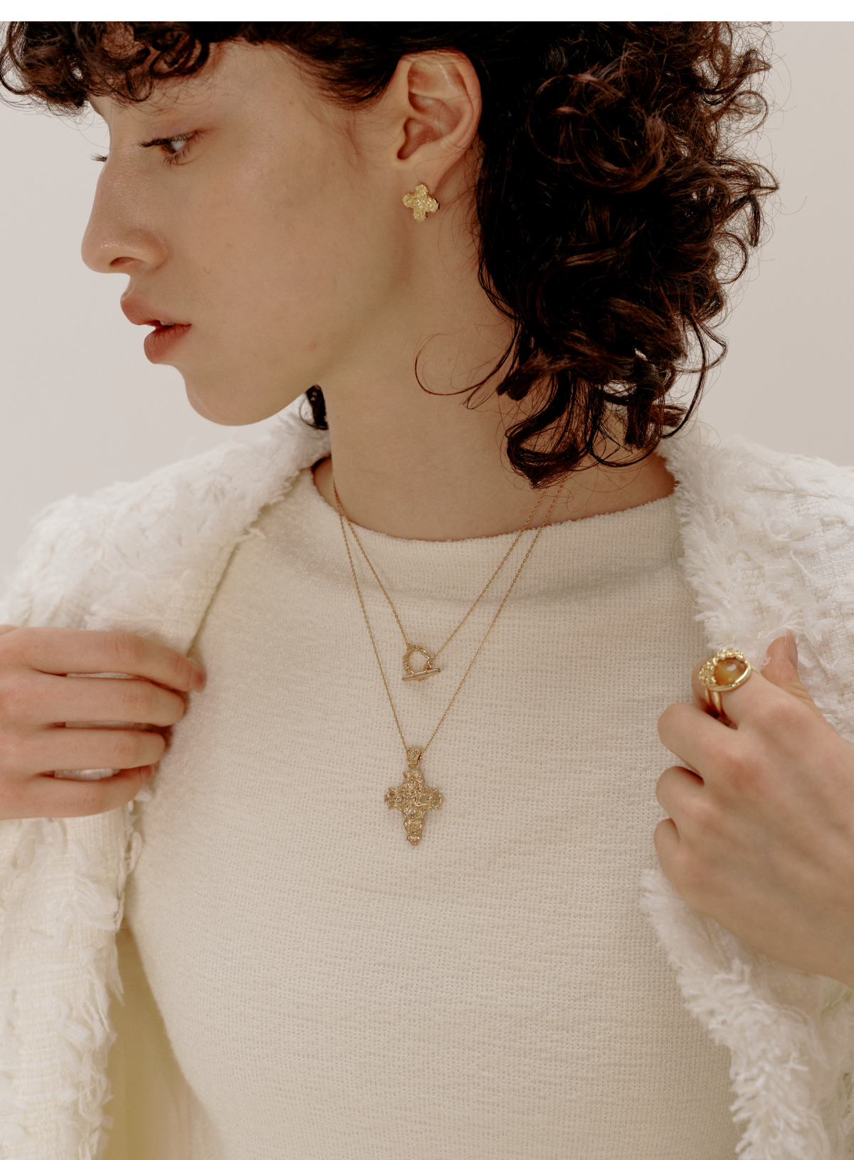 Cross Magnolia long necklace