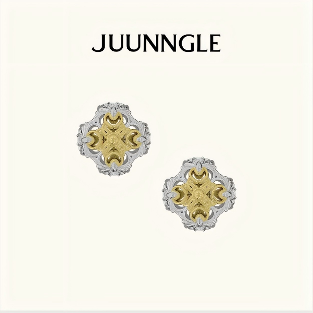 Cross Magnolia perforated stud earrings