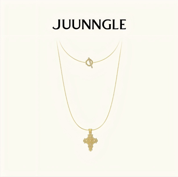 Cross Magnolia cat's eye long necklace