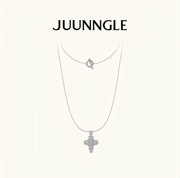 Cross Magnolia cat's eye long necklace